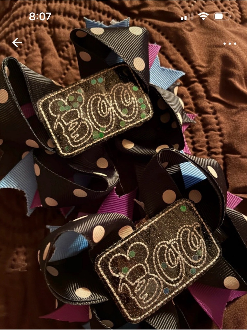 Kids Polka Dot Hair Bows with Glitter Accent - Black, Pink & Blue